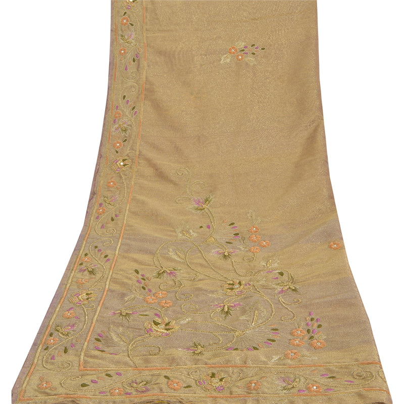 Sanskriti Vintage Golden Purple Dupatta Art Silk Hand Beaded Zardozi Work Stole