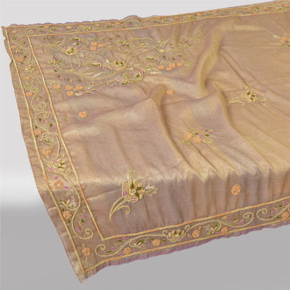Sanskriti Vintage Golden Purple Dupatta Art Silk Hand Beaded Zardozi Work Stole