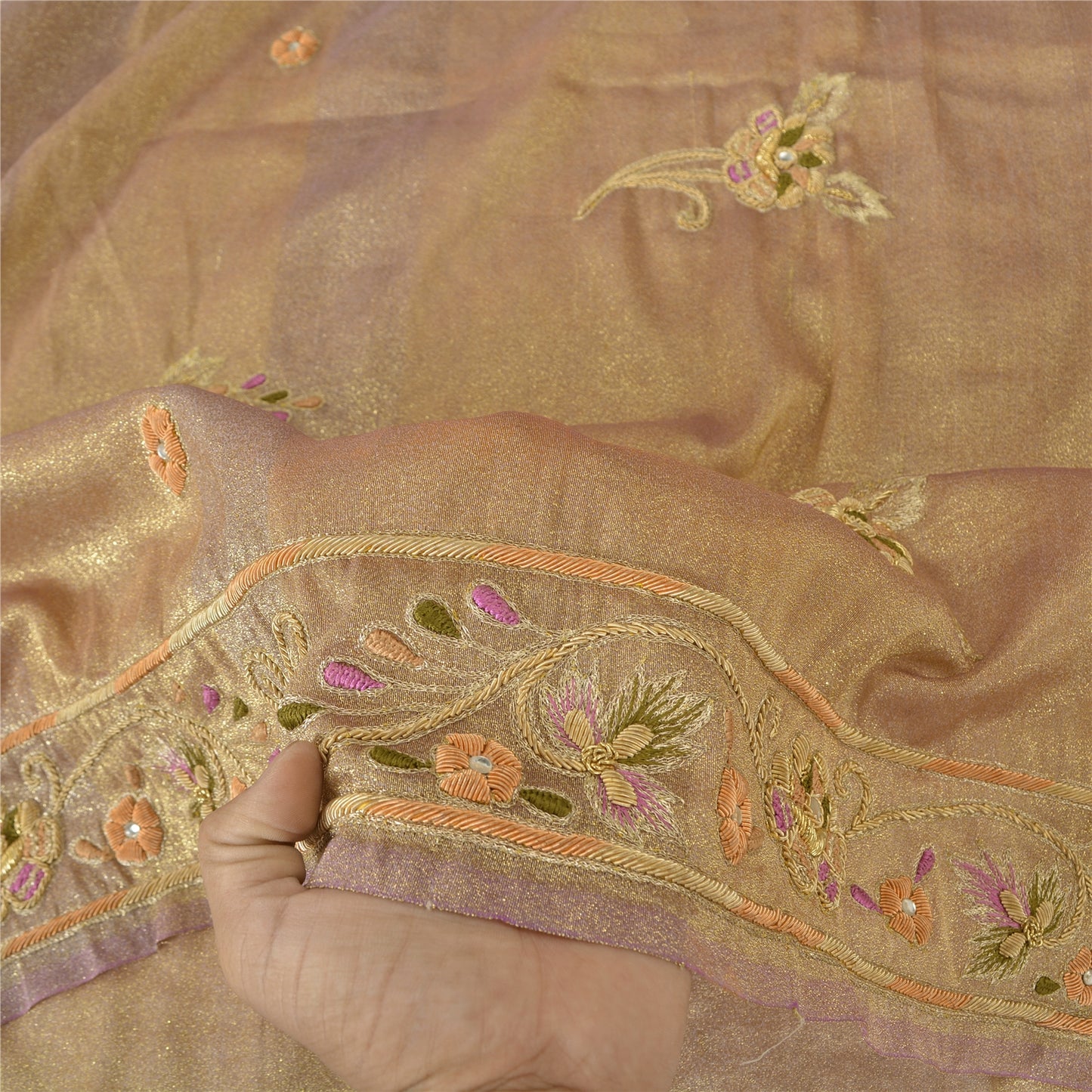 Sanskriti Vintage Golden Purple Dupatta Art Silk Hand Beaded Zardozi Work Stole