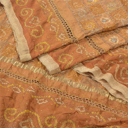 Sanskriti Vintage Indian Brown Dupatta 100% Pure Silk Hand Embroidered Stole