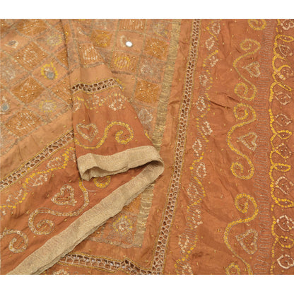 Sanskriti Vintage Indian Brown Dupatta 100% Pure Silk Hand Embroidered Stole