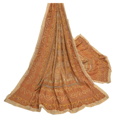 Sanskriti Vintage Indian Brown Dupatta 100% Pure Silk Hand Embroidered Stole