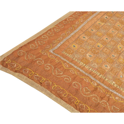 Sanskriti Vintage Indian Brown Dupatta 100% Pure Silk Hand Embroidered Stole