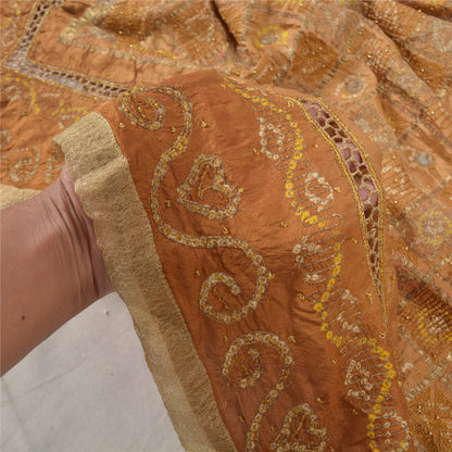 Sanskriti Vintage Indian Brown Dupatta 100% Pure Silk Hand Embroidered Stole
