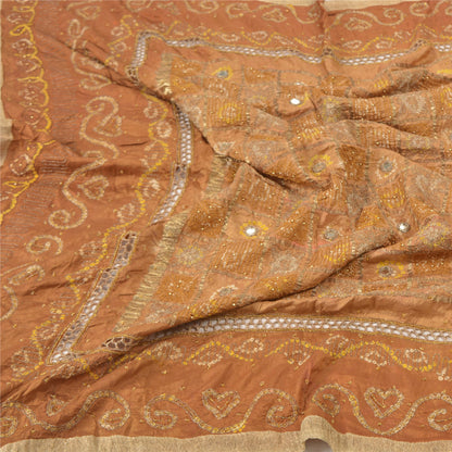 Sanskriti Vintage Indian Brown Dupatta 100% Pure Silk Hand Embroidered Stole