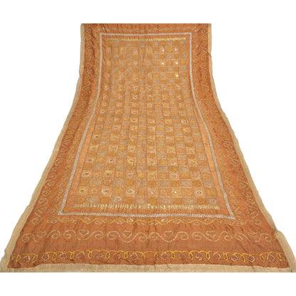 Sanskriti Vintage Indian Brown Dupatta 100% Pure Silk Hand Embroidered Stole