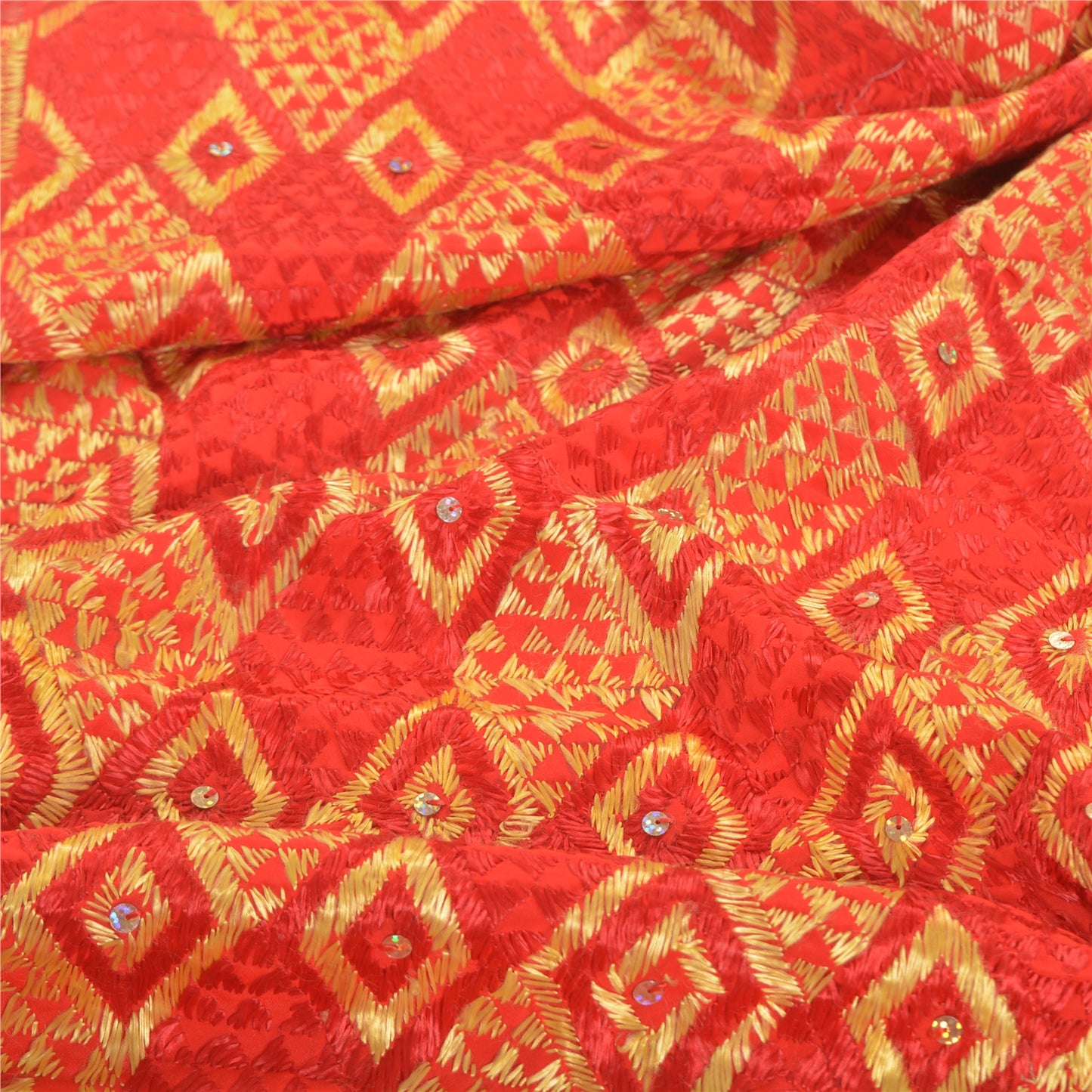 Sanskriti Vintage Heavy Dupatta Pure Crepe Silk Hand Beaded Bagh Phulkari Stole