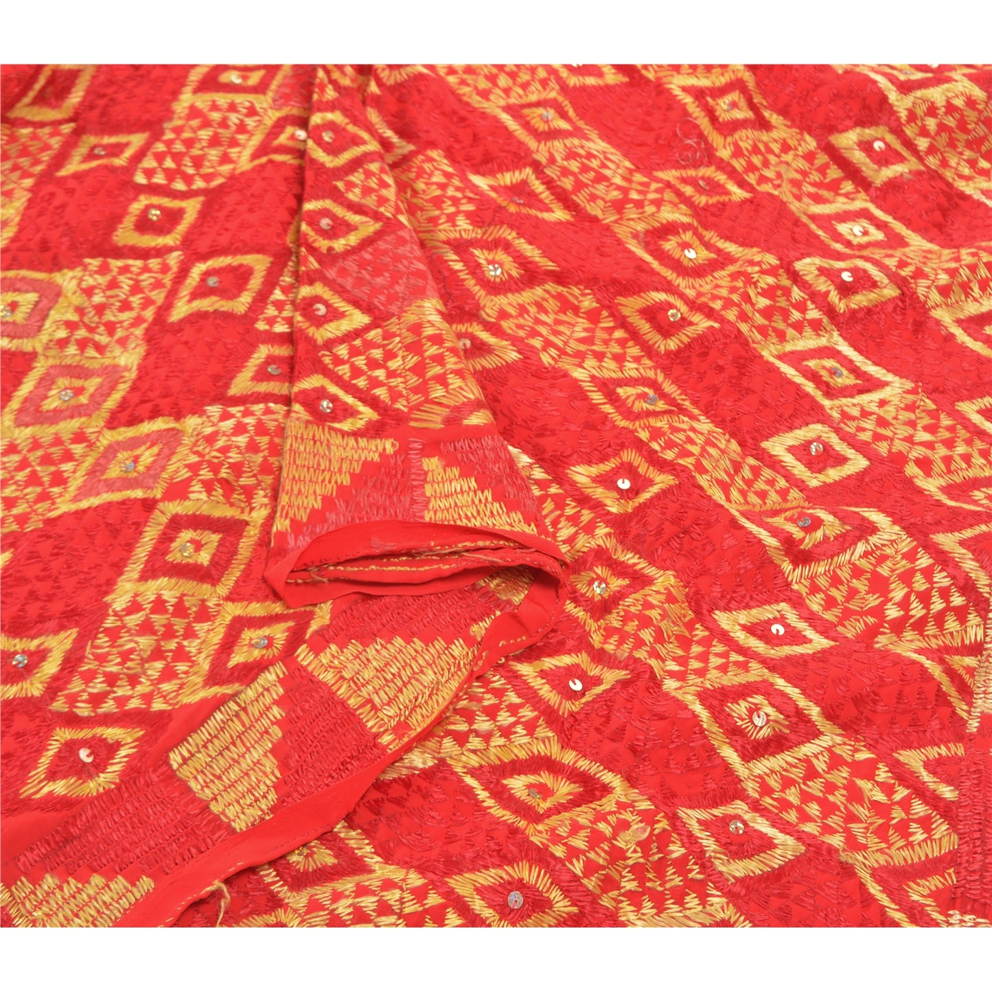 Sanskriti Vintage Heavy Dupatta Pure Crepe Silk Hand Beaded Bagh Phulkari Stole
