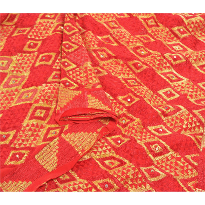 Sanskriti Vintage Heavy Dupatta Pure Crepe Silk Hand Beaded Bagh Phulkari Stole