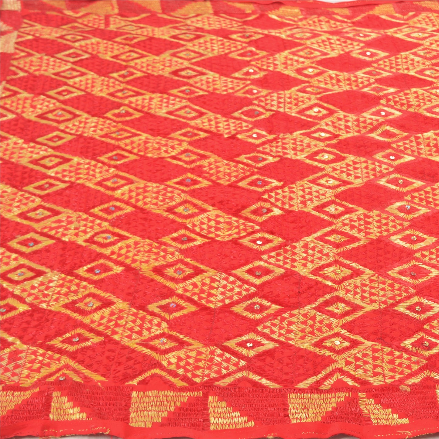 Sanskriti Vintage Heavy Dupatta Pure Crepe Silk Hand Beaded Bagh Phulkari Stole