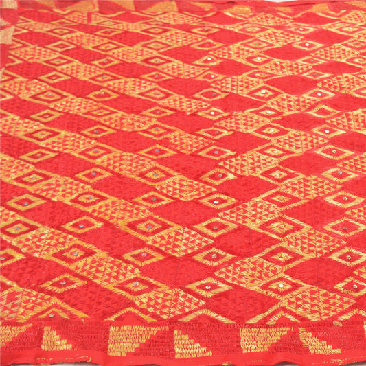 Sanskriti Vintage Heavy Dupatta Pure Crepe Silk Hand Beaded Bagh Phulkari Stole
