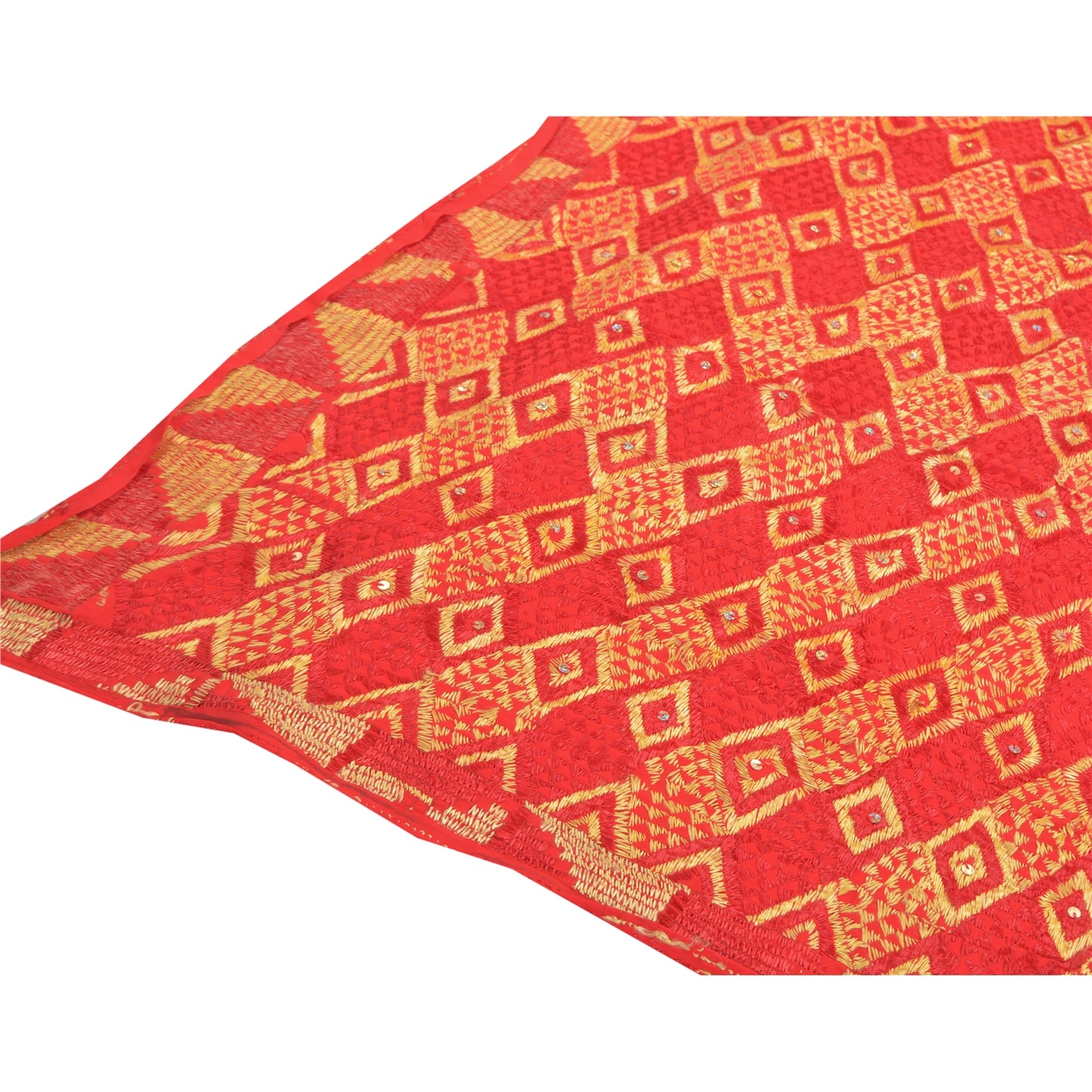 Sanskriti Vintage Heavy Dupatta Pure Crepe Silk Hand Beaded Bagh Phulkari Stole