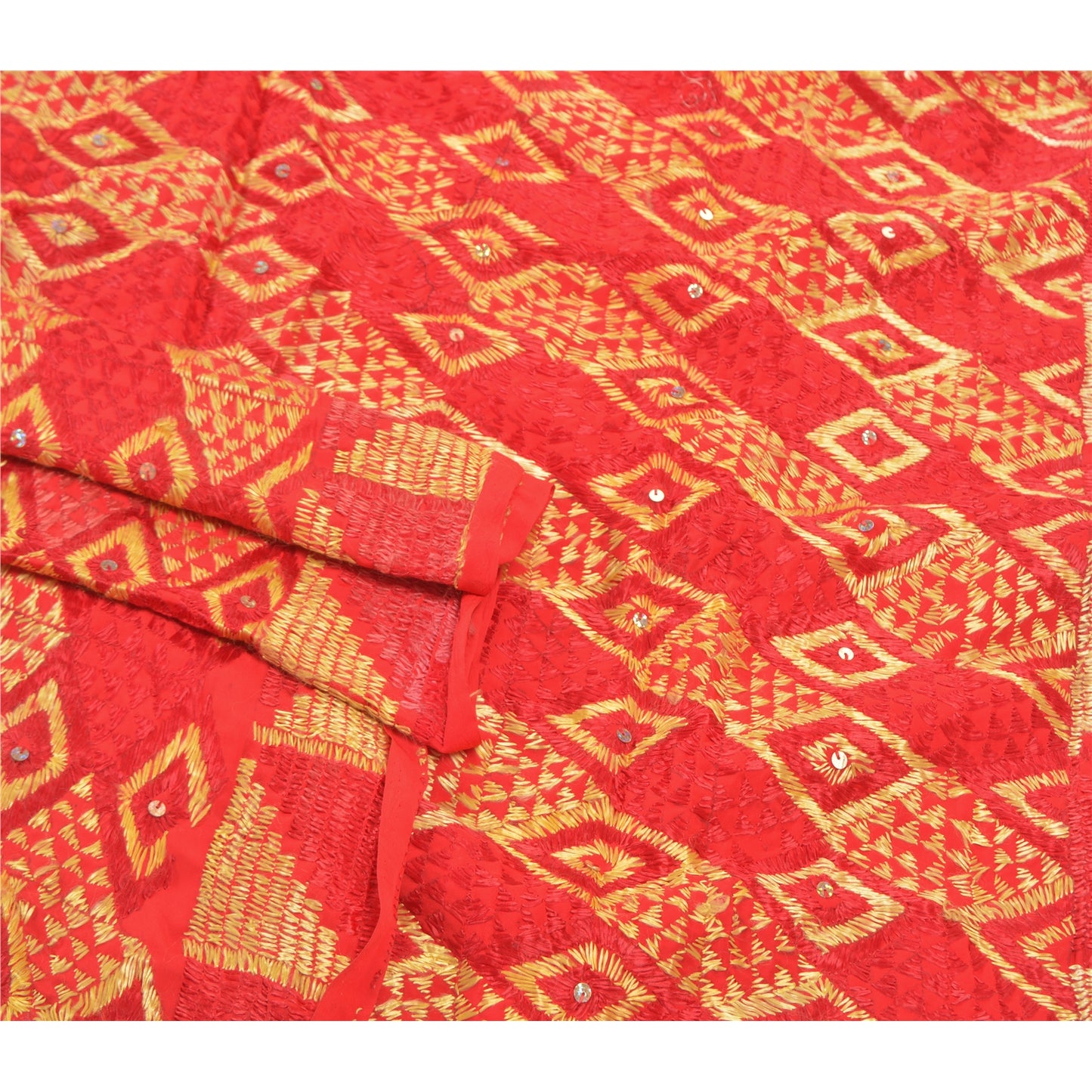 Sanskriti Vintage Heavy Dupatta Pure Crepe Silk Hand Beaded Bagh Phulkari Stole