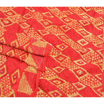 Sanskriti Vintage Heavy Dupatta Pure Crepe Silk Hand Beaded Bagh Phulkari Stole