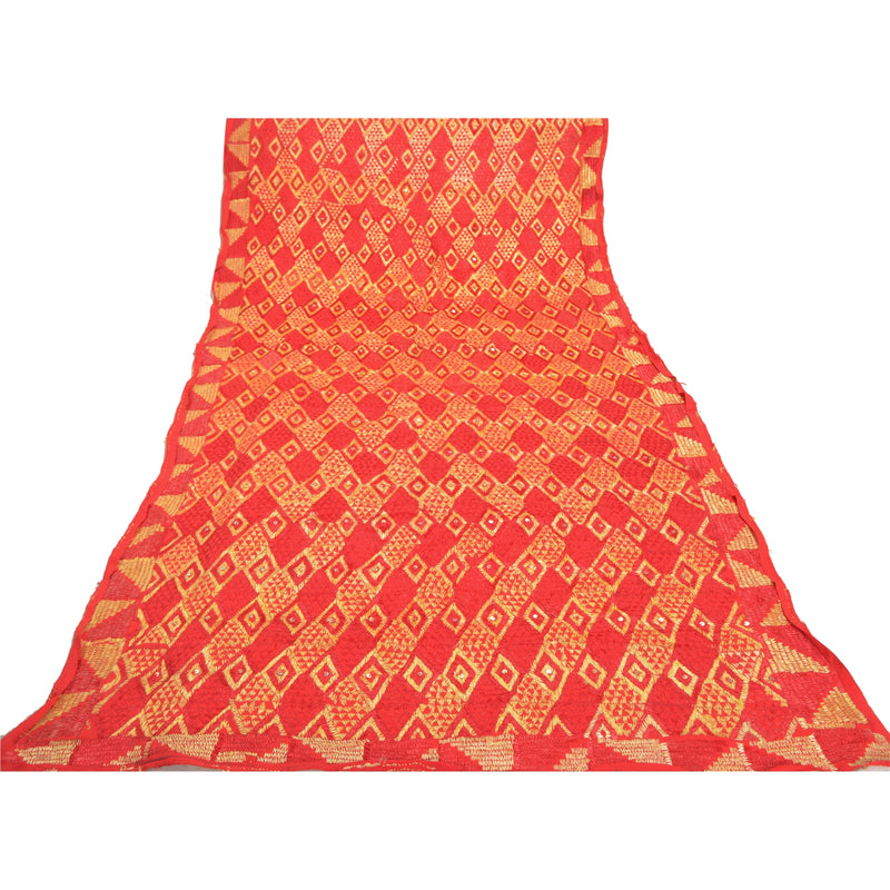 Sanskriti Vintage Heavy Dupatta Pure Crepe Silk Hand Beaded Bagh Phulkari Stole