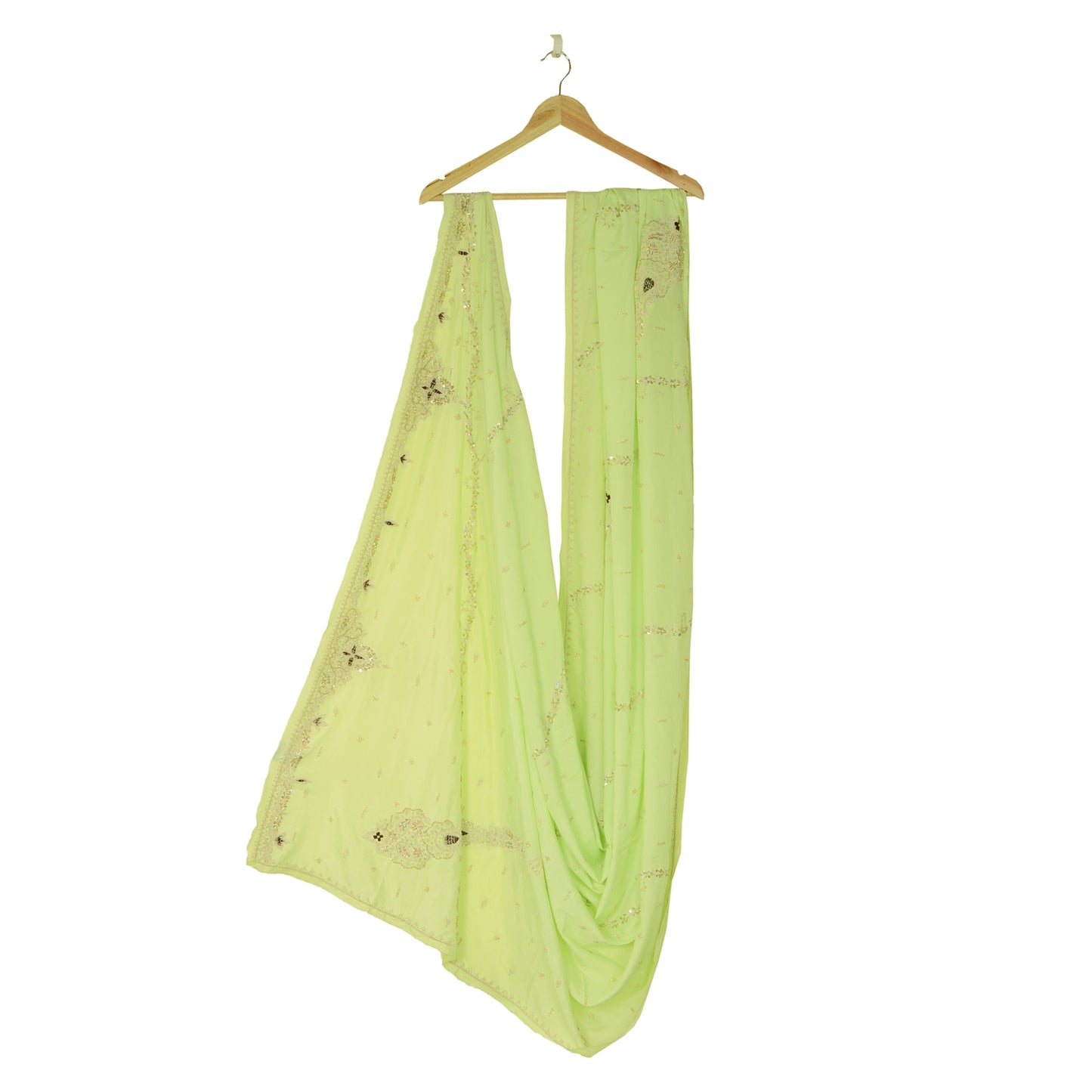 Sanskriti Vintage Green Art Silk Dupatta Hand Beaded Zardozi Work Stole