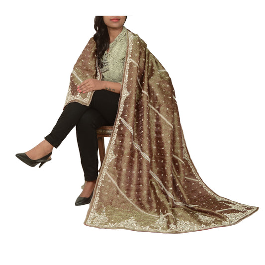 Sanskriti Vintage Dupatta Tissue Brown Hand Beaded Zardozi Work Wedding Stole