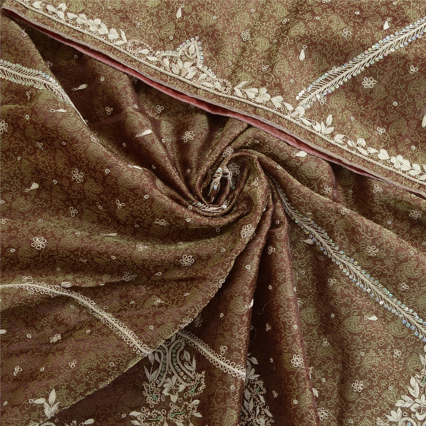 Sanskriti Vintage Dupatta Tissue Brown Hand Beaded Zardozi Work Wedding Stole