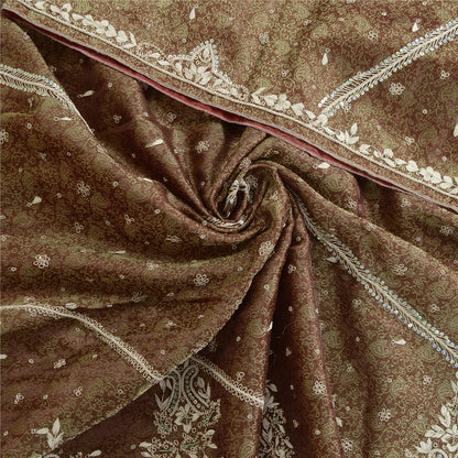 Sanskriti Vintage Dupatta Tissue Brown Hand Beaded Zardozi Work Wedding Stole