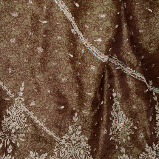Sanskriti Vintage Dupatta Tissue Brown Hand Beaded Zardozi Work Wedding Stole