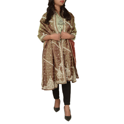 Sanskriti Vintage Dupatta Tissue Brown Hand Beaded Zardozi Work Wedding Stole