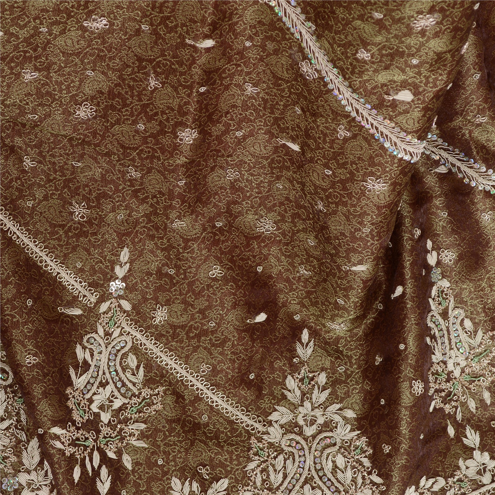 Sanskriti Vintage Dupatta Tissue Brown Hand Beaded Zardozi Work Wedding Stole
