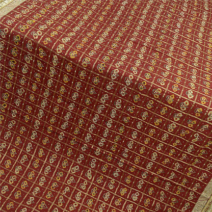 Sanskriti Vintage Dark Red Dupatta Pure Cotton Handmade Bandhani Gharchola Stole
