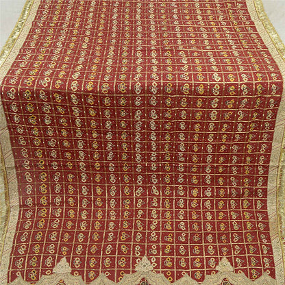Sanskriti Vintage Dark Red Dupatta Pure Cotton Handmade Bandhani Gharchola Stole
