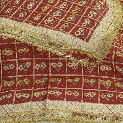 Sanskriti Vintage Dark Red Dupatta Pure Cotton Handmade Bandhani Gharchola Stole