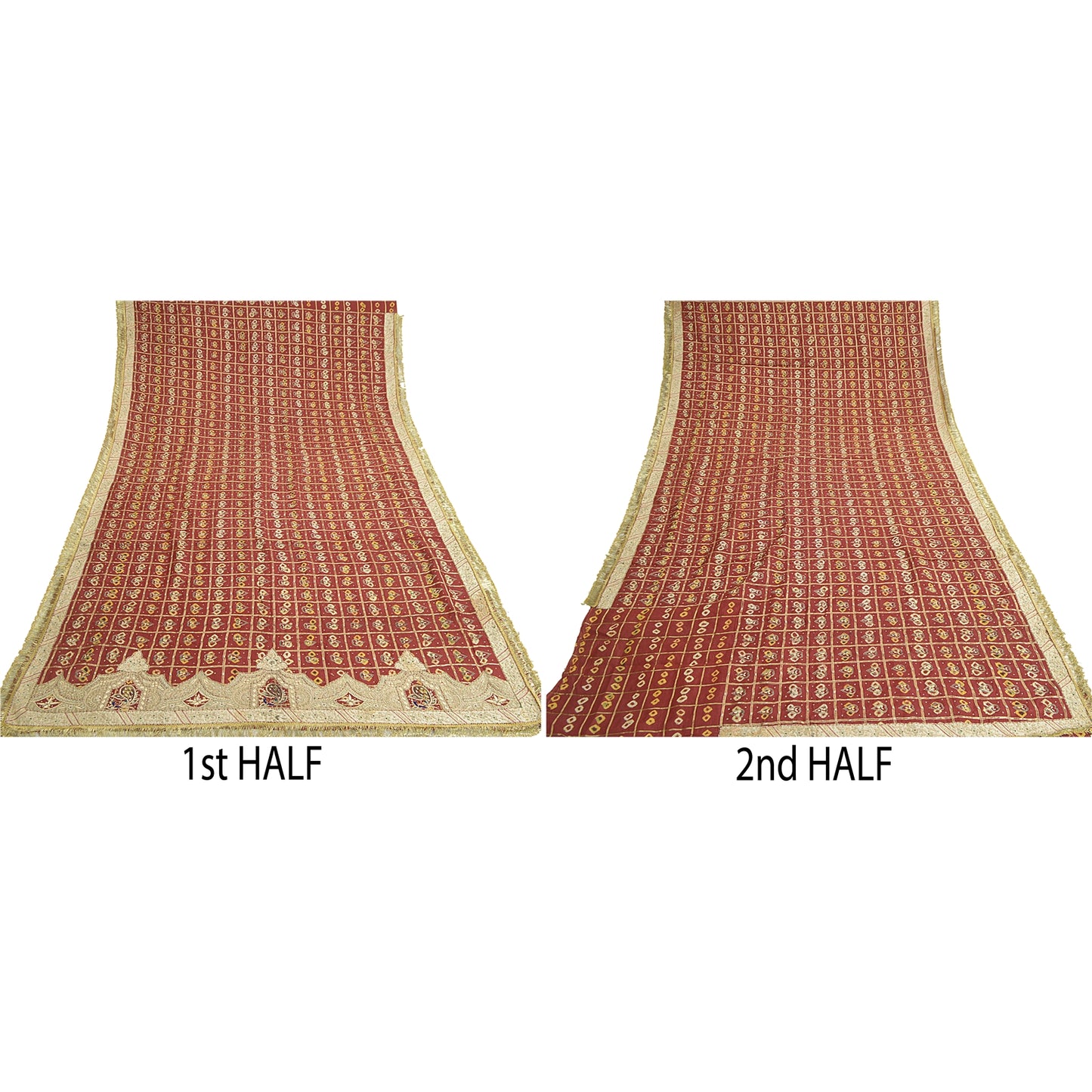 Sanskriti Vintage Dark Red Dupatta Pure Cotton Handmade Bandhani Gharchola Stole