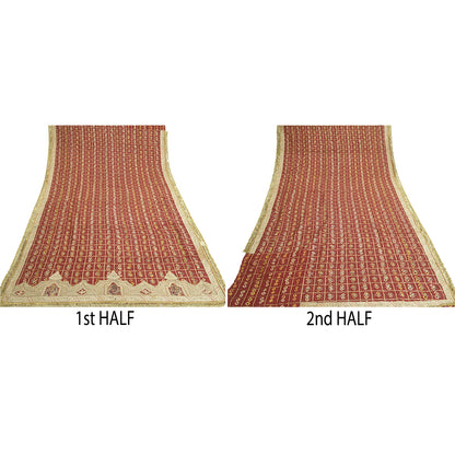 Sanskriti Vintage Dark Red Dupatta Pure Cotton Handmade Bandhani Gharchola Stole