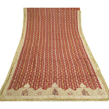 Sanskriti Vintage Dark Red Dupatta Pure Cotton Handmade Bandhani Gharchola Stole