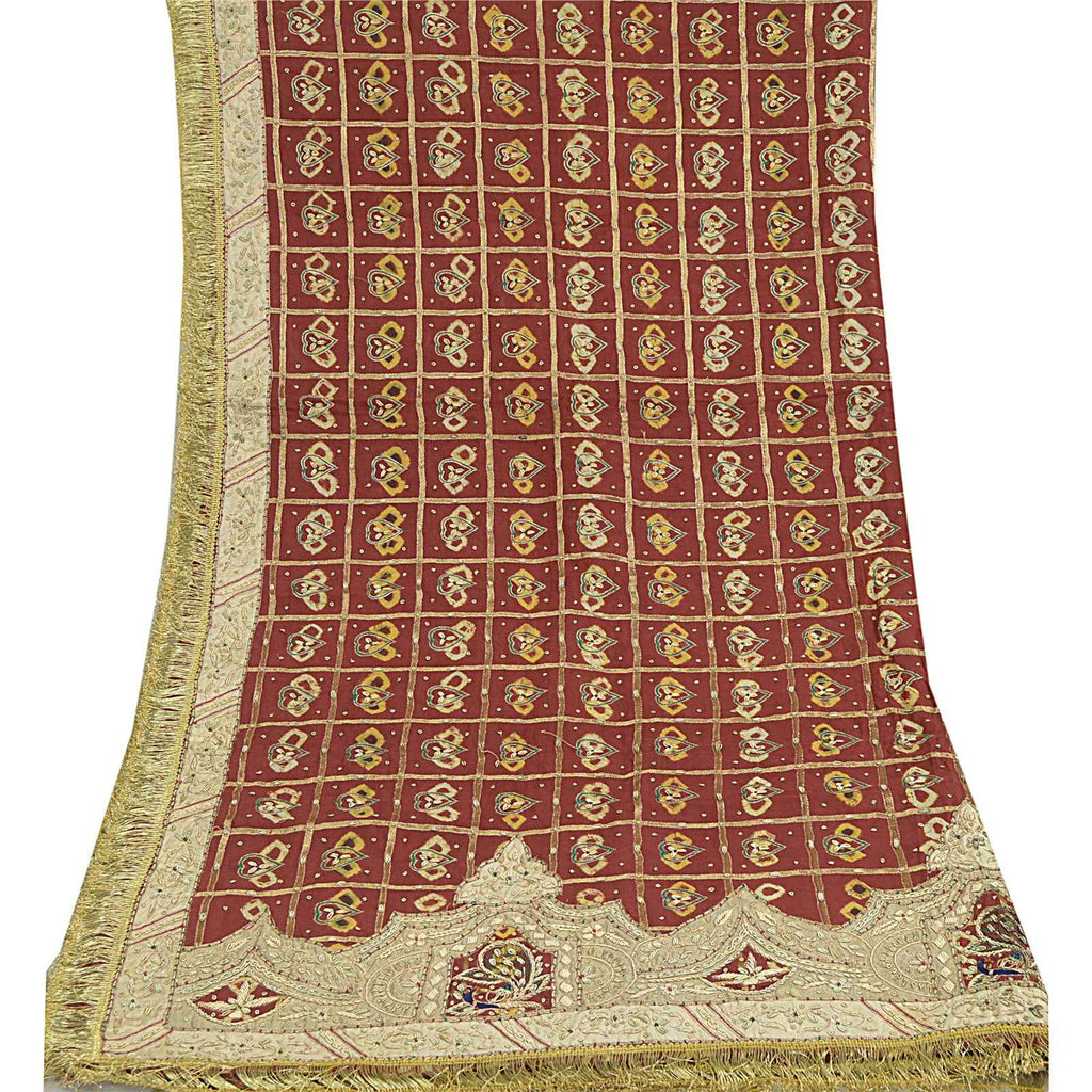 Sanskriti Vintage Dark Red Dupatta Pure Cotton Handmade Bandhani Gharchola Stole