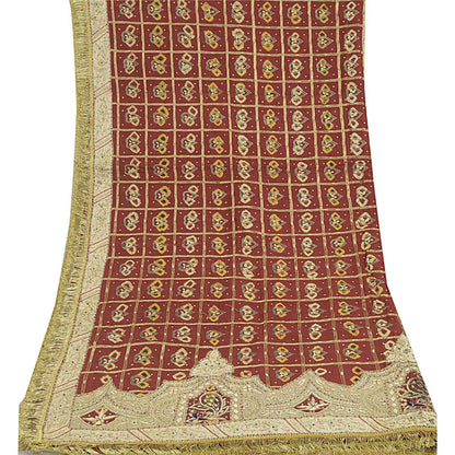 Sanskriti Vintage Dark Red Dupatta Pure Cotton Handmade Bandhani Gharchola Stole