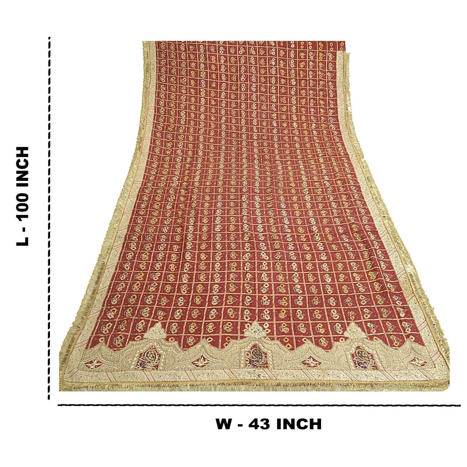 Sanskriti Vintage Dark Red Dupatta Pure Cotton Handmade Bandhani Gharchola Stole