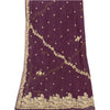 Sanskriti Vintage Dupatta Indian Net Mesh Purple Hand Beaded Zardozi Work Stole
