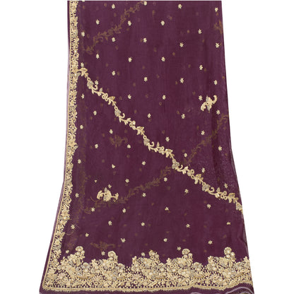 Sanskriti Vintage Dupatta Indian Net Mesh Purple Hand Beaded Zardozi Work Stole