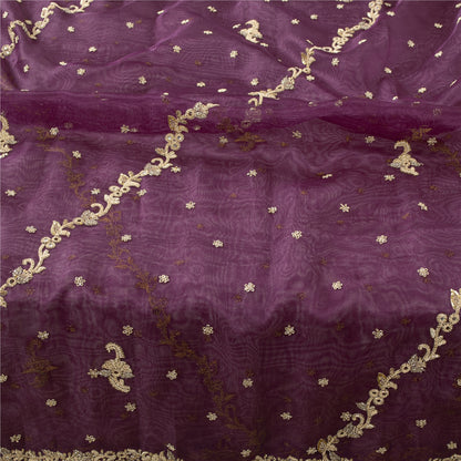 Sanskriti Vintage Dupatta Indian Net Mesh Purple Hand Beaded Zardozi Work Stole