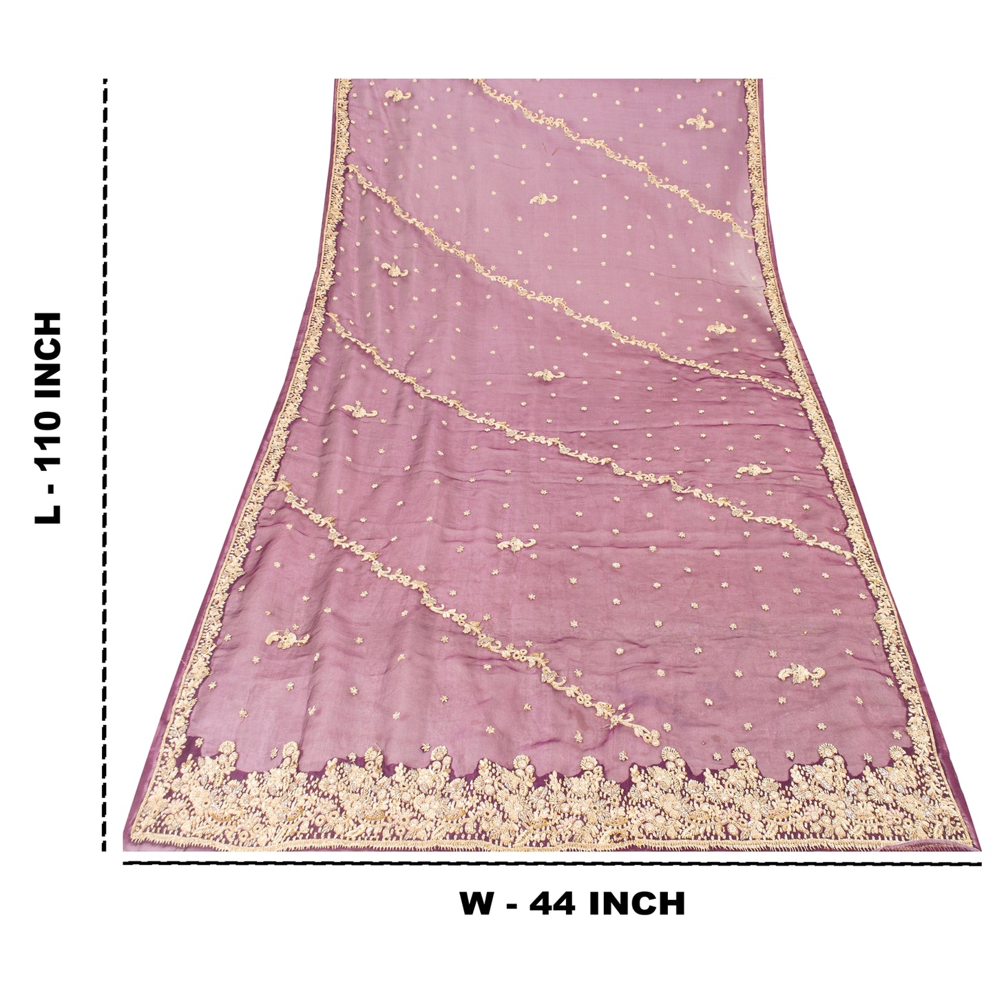 Sanskriti Vintage Dupatta Indian Net Mesh Purple Hand Beaded Zardozi Work Stole