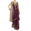 Sanskriti Vintage Dupatta Indian Net Mesh Purple Hand Beaded Zardozi Work Stole