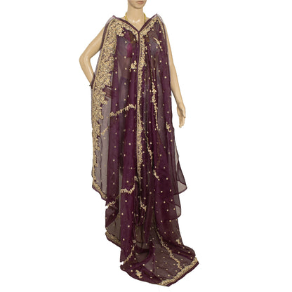 Sanskriti Vintage Dupatta Indian Net Mesh Purple Hand Beaded Zardozi Work Stole