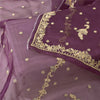 Sanskriti Vintage Dupatta Indian Net Mesh Purple Hand Beaded Zardozi Work Stole