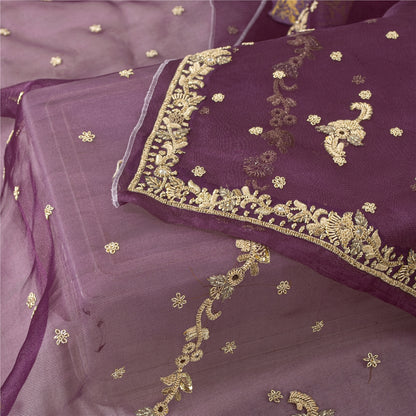 Sanskriti Vintage Dupatta Indian Net Mesh Purple Hand Beaded Zardozi Work Stole
