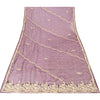 Sanskriti Vintage Dupatta Indian Net Mesh Purple Hand Beaded Zardozi Work Stole