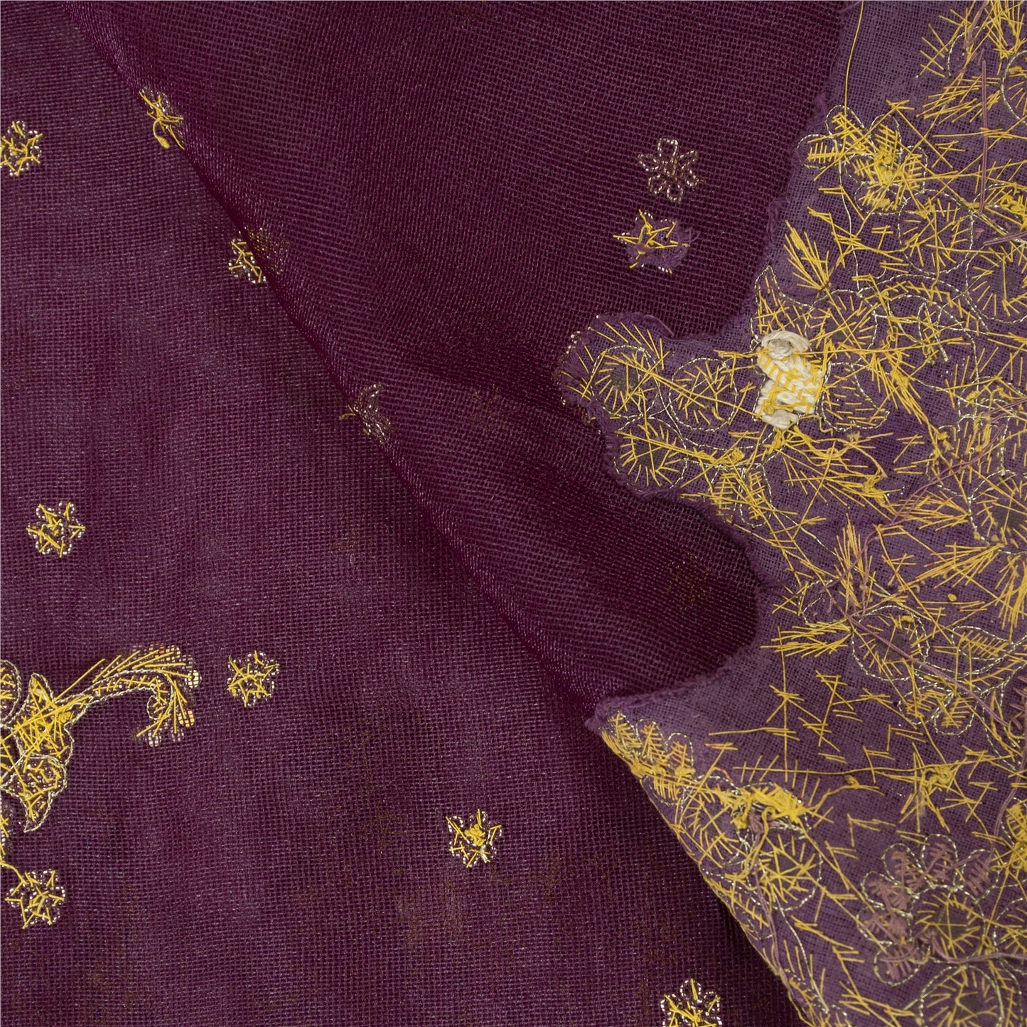 Sanskriti Vintage Dupatta Indian Net Mesh Purple Hand Beaded Zardozi Work Stole