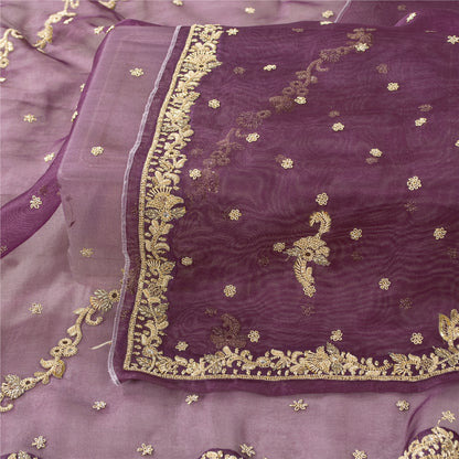 Sanskriti Vintage Dupatta Indian Net Mesh Purple Hand Beaded Zardozi Work Stole