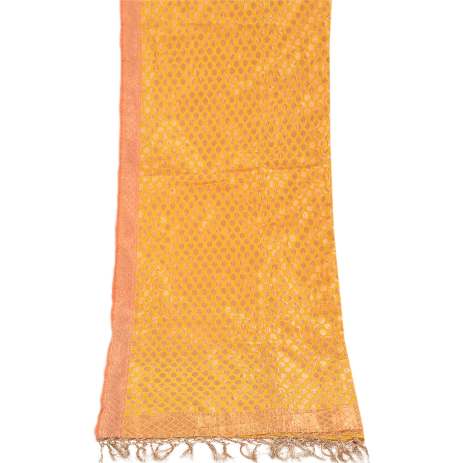 Sanskriti Vintage Heavy Dupatta Art Silk Yellow Woven Brocade Zari Party Scarves