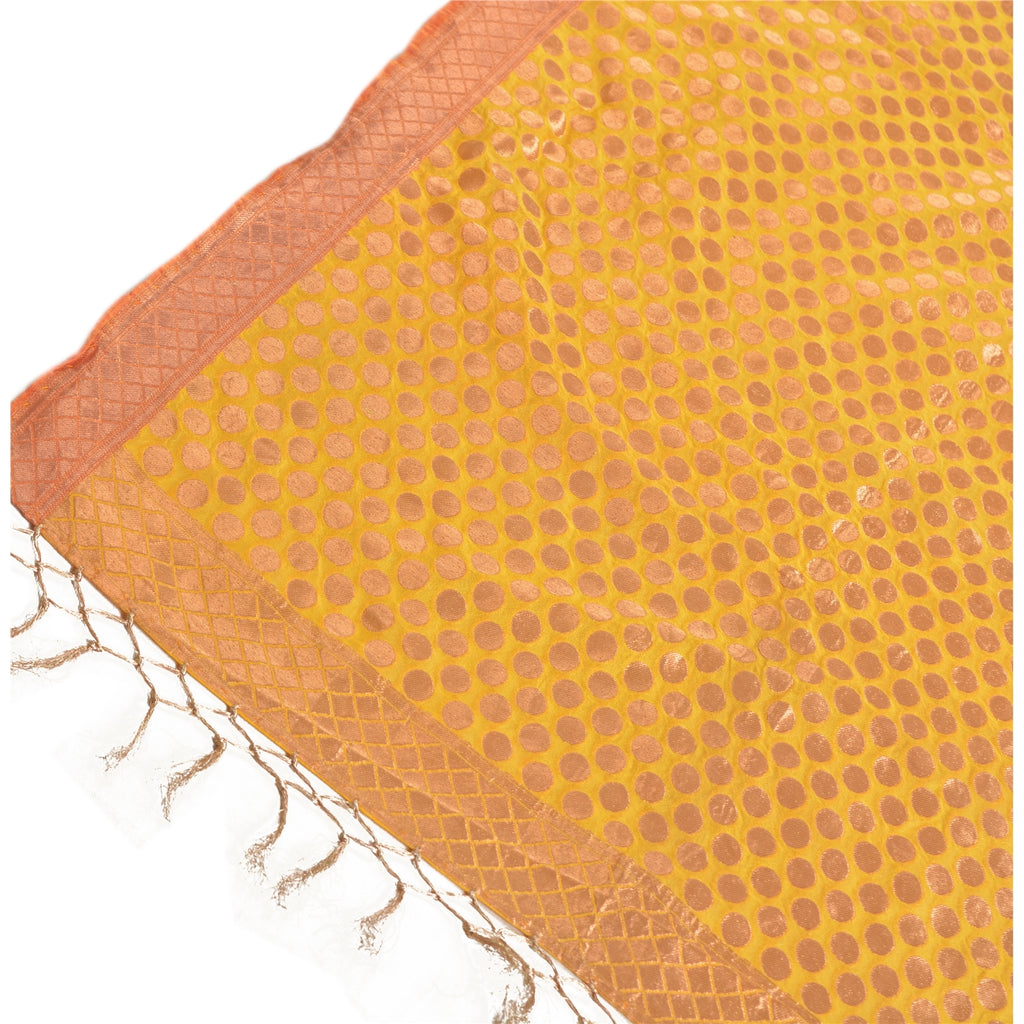 Sanskriti Vintage Heavy Dupatta Art Silk Yellow Woven Brocade Zari Party Scarves