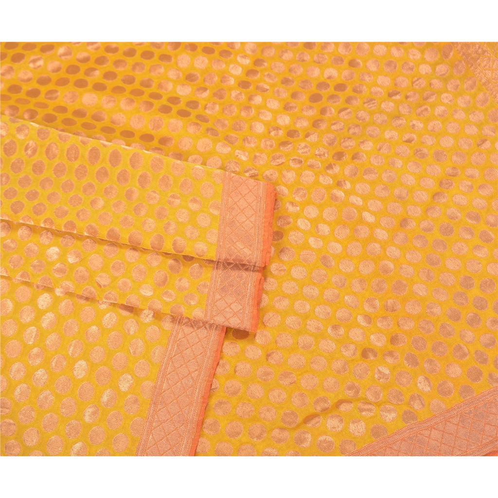 Sanskriti Vintage Heavy Dupatta Art Silk Yellow Woven Brocade Zari Party Scarves