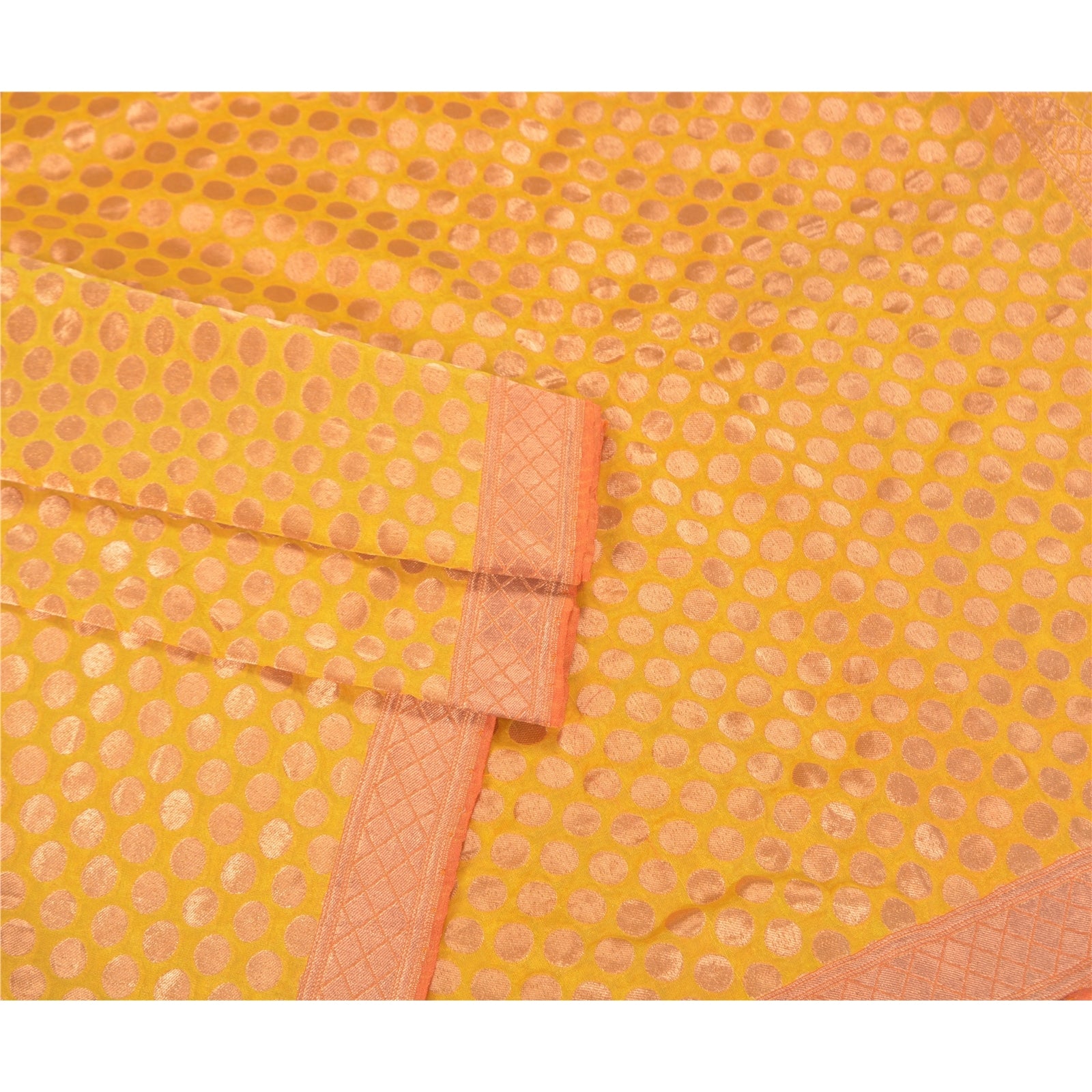 Sanskriti Vintage Heavy Dupatta Art Silk Yellow Woven Brocade Zari Party Scarves